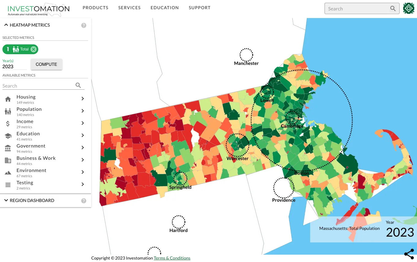 Massachsetts Population Map by Zipcode