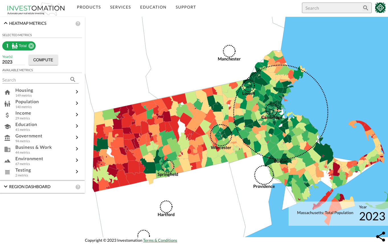 Massachsetts Population Map by Zipcode